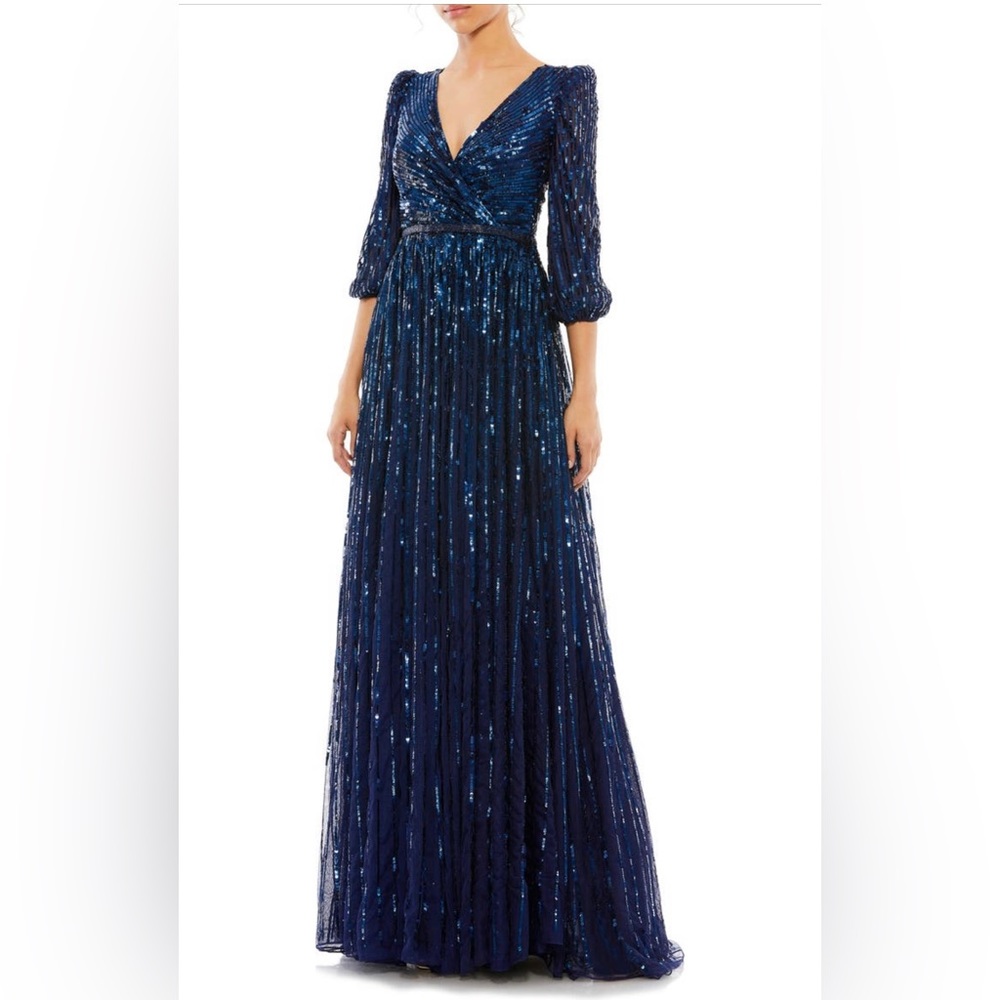 Mac Duggal sequin surplice tulle gown